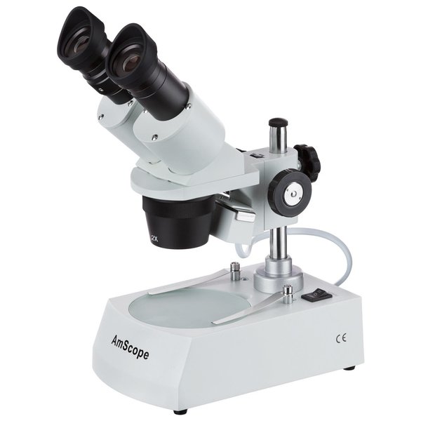 Amscope 40X-80X Compact Multi-Lens Stereo Microscope, Angled Head, Pillar Stand, Top & Bottom Halogen Light SE306R-P20